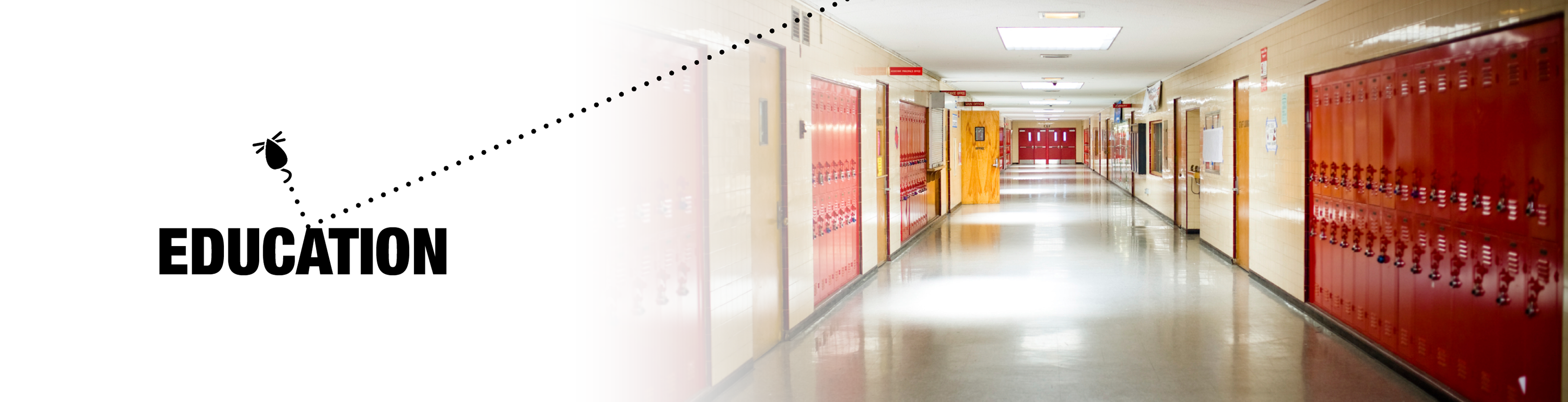 Eduction header with school hallway image